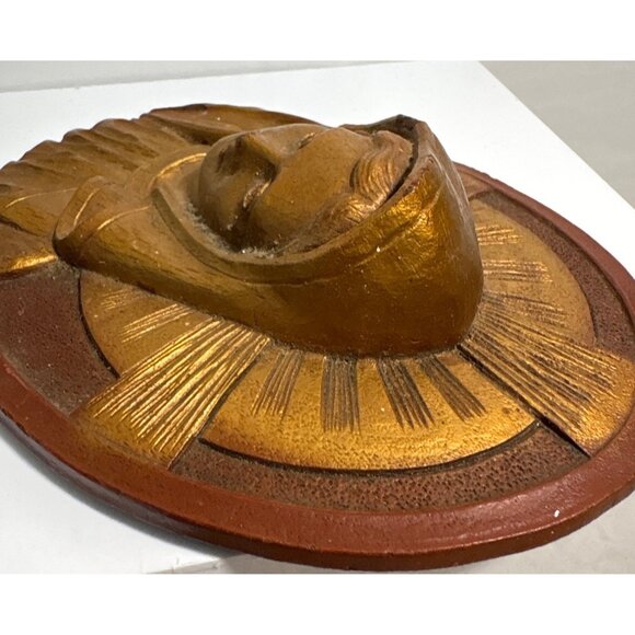 Vintage Mother Mary Gold Toned Carved Resin 3D Wall Plaque 7" - Picture 8 of 9